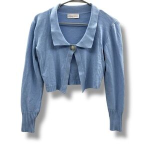 Stefania Vaidani Cropped Cardigan Small‎ Powder Blue Long Sleeve Button Front